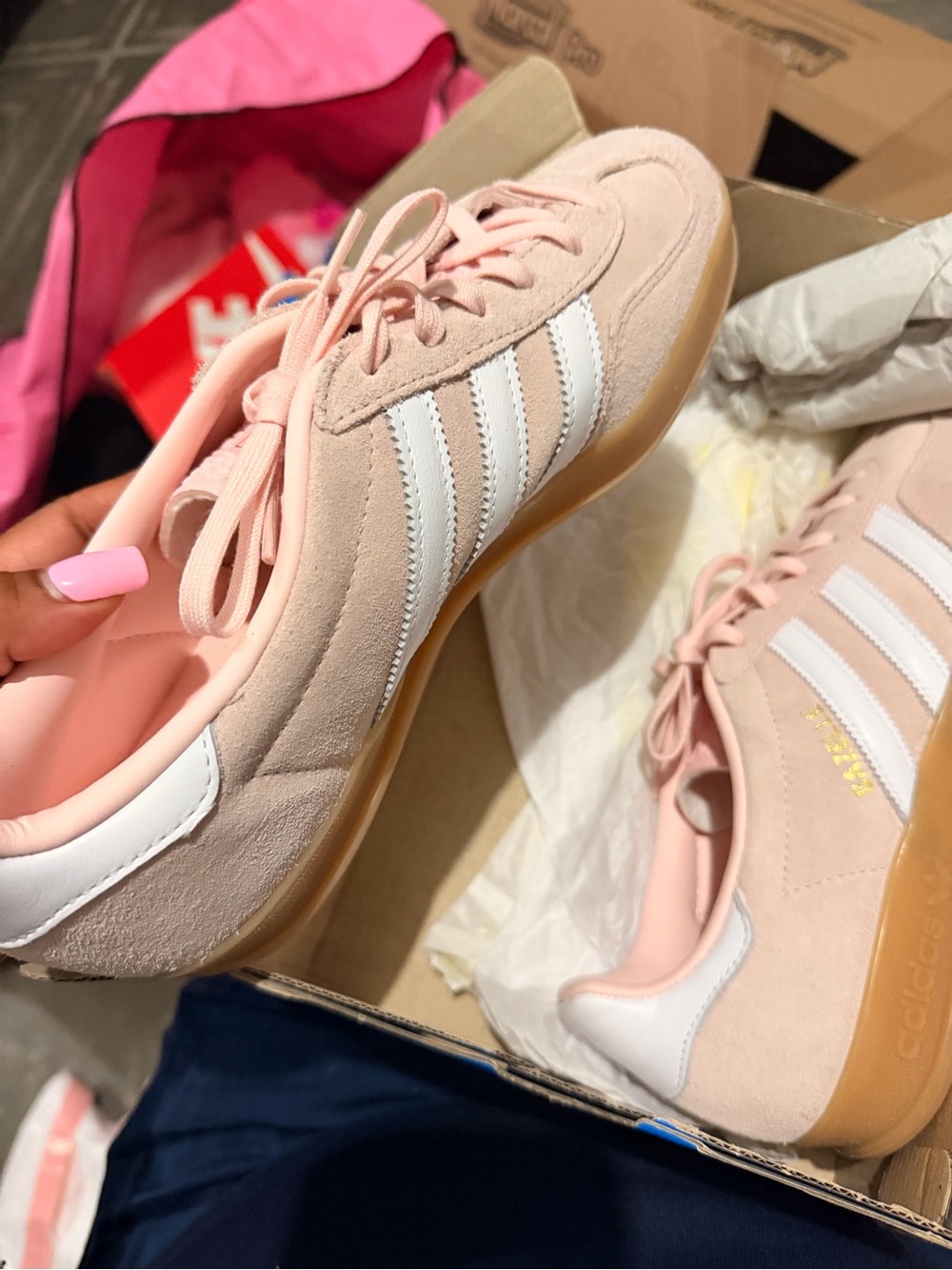 adidas Women's Pink Suede Sneakers with White Stripes